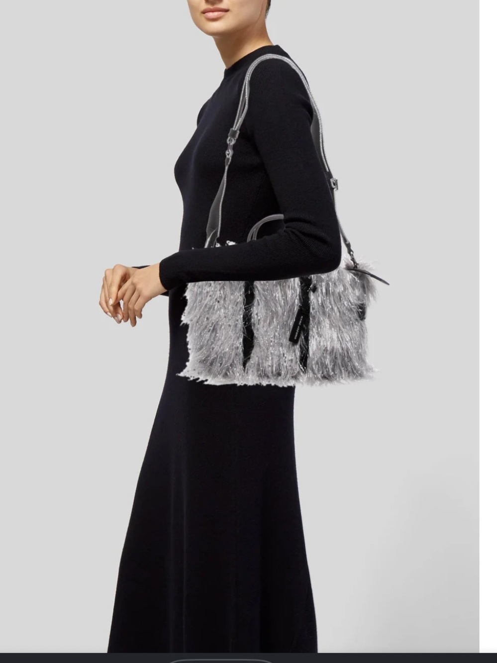 Marc Jacobs The Creature Silver-Gray Faux Fur Tote with Black Leather Straps - Picture 11 of 15